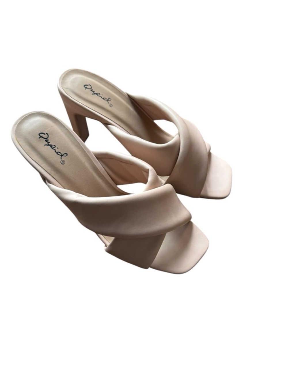Qupid Women's Padded Crossover Slide Sandals in Blush